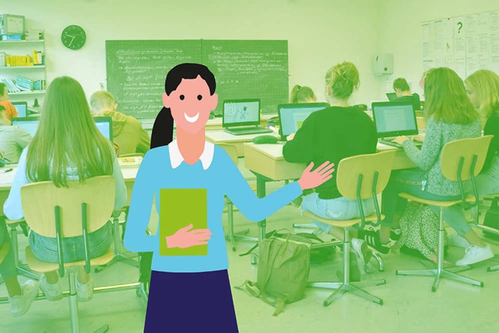 Illustration Lehrerin vor Klasse